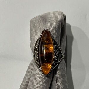 Vintage Soviet Amber Stone Silver Ring